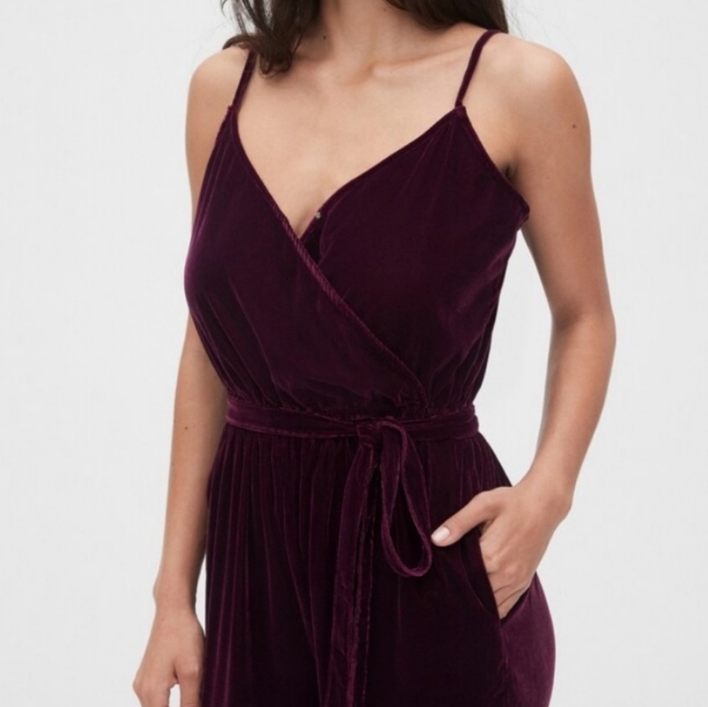 New Gap Velvet Cami Wrap-Front Jumpsuit (Size 12 Tall)